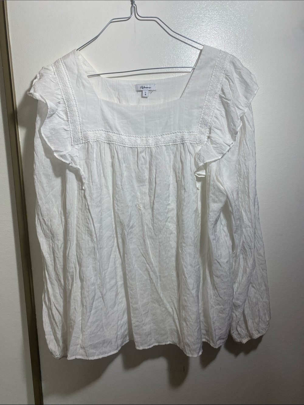Reitmans White Ruffle-Trim Square Neck Blouse